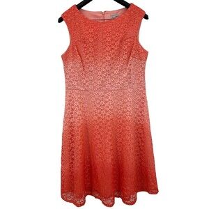 Sandra Darren Dress 16 Fit & Flare Pink Lace Floral Sleeveless Spring Summer